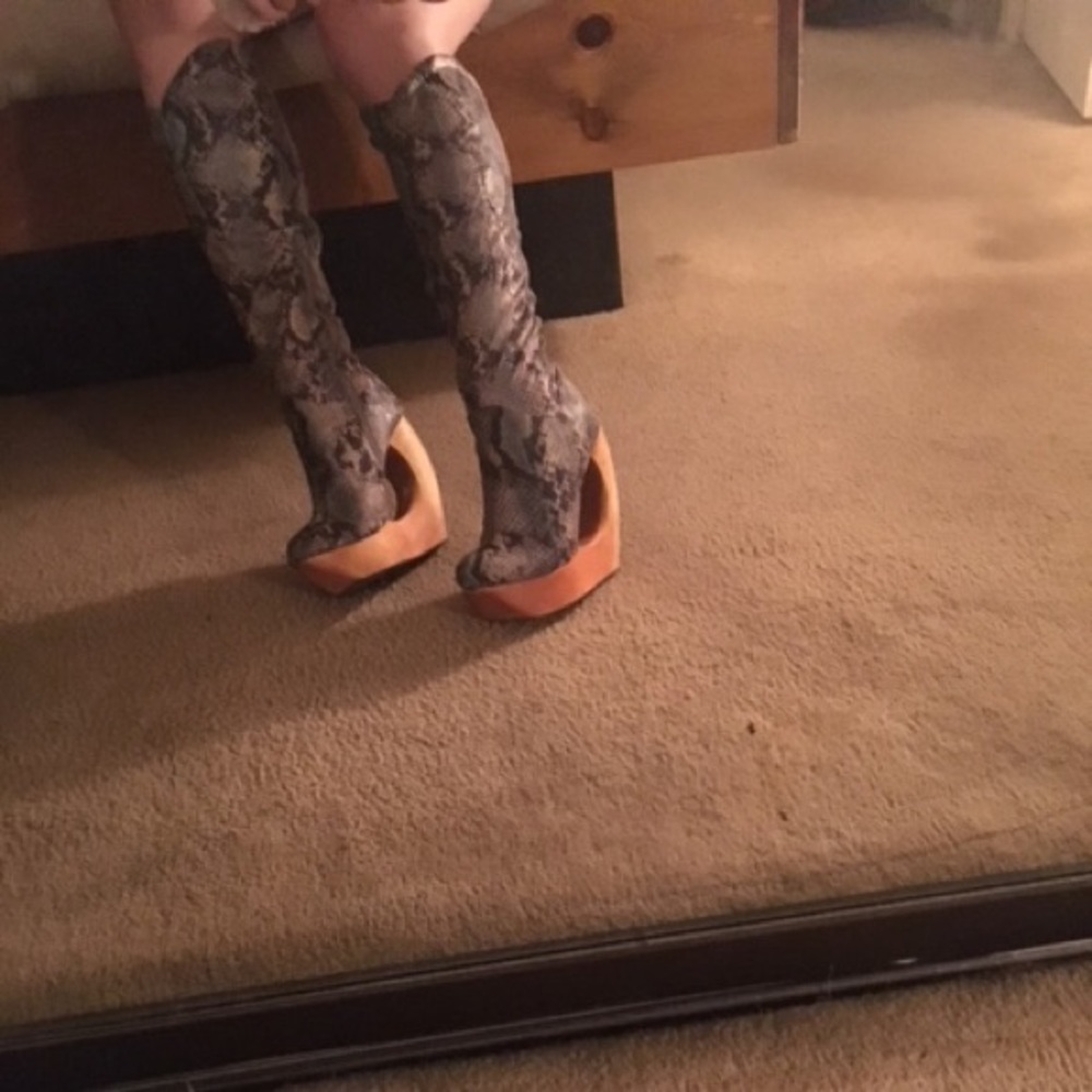 Jeffrey Campbell Blue Python Wedge Boots